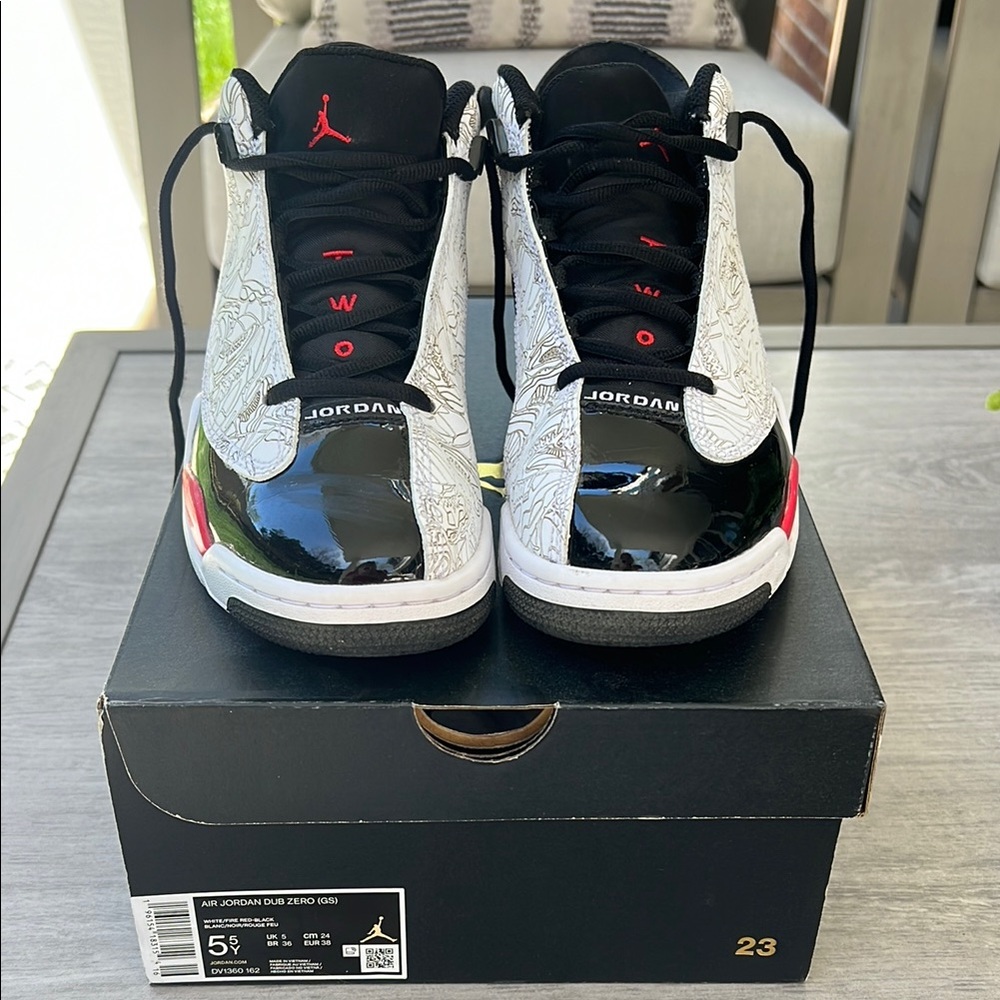 Jordan Dub Zero Black, White, and Red Sneakers - youth size